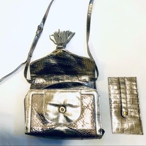 SHARIF SILVER EMBOSSED CROSSBODY WITH WALLET